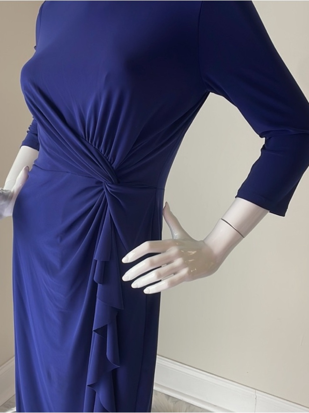 Lauren Ralph Lauren Royal Blue Long-Sleeve Twist-Knot Maxi Dress